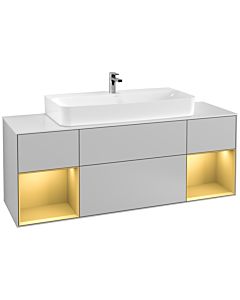 Villeroy und Boch Finion Villeroy und Boch F211HFGJ 160cm, plaque de recouvrement blanc mat, étagères laqué or mat, gris clair mat