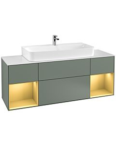 Villeroy und Boch Finion Waschtischunterschrank F211HFGM 160cm, Abdeckplatte white matt, Regale Gold matt lacquer, Olive Matt Lacquer