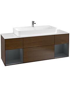 Villeroy und Boch Finion Villeroy und Boch Finion F211HGGN 160cm, cover plate white matt, shelves midnight matt lacquer, walnut veneer