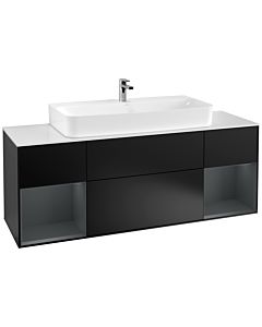 Villeroy und Boch Finion Waschtischunterschrank F211HGPD 160cm, Abdeckplatte white matt, Regale Midnight matt lacquer, Black matt lacquer