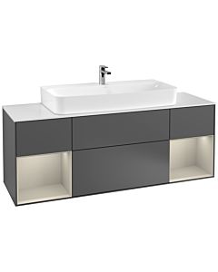 Villeroy und Boch Finion Waschtischunterschrank F211HHGK 160cm, Abdeckplatte white matt, Regale sand matt lacquer, Anthracite matt