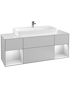 Villeroy und Boch Finion Waschtischunterschrank F211MTGJ 160cm, Abdeckplatte white matt, Regale White matt lacquer, Light grey matt