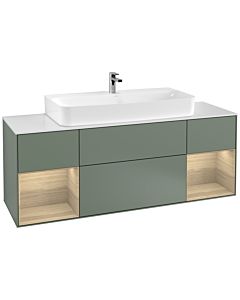 Villeroy und Boch Finion Waschtischunterschrank F211PCGM 160cm, Abdeckplatte white matt, Regale Oak Veneer, Olive Matt Lacquer