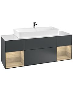 Villeroy und Boch Finion Villeroy und Boch F211PCHG 160cm, plaque de finition blanc mat, étagères Oak Veneer , Midnight Blue Matt Lacquer