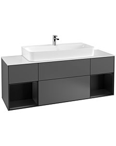 Villeroy und Boch Finion Waschtischunterschrank F211PDGK 160cm, Abdeckplatte white matt, Regale Black matt lacquer, Anthracite matt