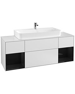 Villeroy und Boch Finion Villeroy und Boch F211PHMT 160cm, plaque de finition blanc mat, étagères laqué noir brillant, laqué blanc mat