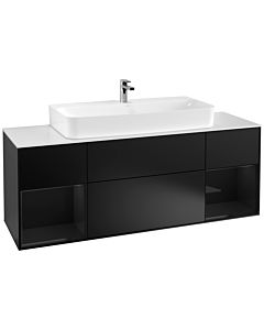 Villeroy und Boch Finion Villeroy und Boch Finion F211PHPD 160cm, cover plate white matt, shelves Glossy black lacquer, Black matt lacquer