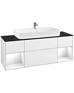 Villeroy und Boch Finion Villeroy und Boch F212GFGF 160cm, plaque de finition noir mat, étagères laqué blanc brillant, laqué blanc brillant