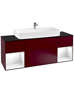 Villeroy und Boch Finion Waschtischunterschrank F212GFHB 160cm, Abdeckplatte black matt, Regale Glossy white lacquer, Peony Matt