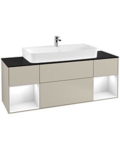 Villeroy und Boch Finion Villeroy und Boch F212GFHH 160cm, plaque de finition noir mat, étagères laqué blanc brillant, Sand Matt Lacquer