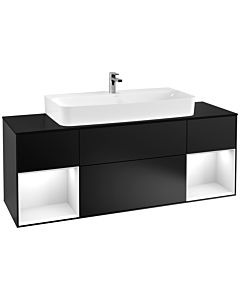 Villeroy und Boch Finion Villeroy und Boch F212GFPD 160cm, plaque de finition noir mat, étagères laqué blanc brillant, laqué noir mat