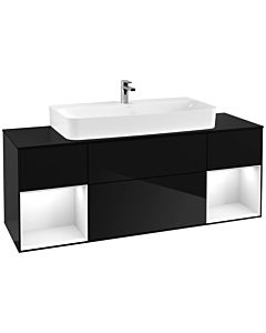 Villeroy und Boch Finion Waschtischunterschrank F212GFPH 160cm, Abdeckplatte black matt, Regale Glossy white lacquer, Glossy Black Lacquer