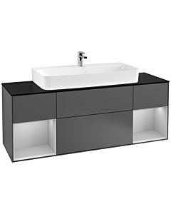 Villeroy und Boch Finion Waschtischunterschrank F212GJGK 160cm, Abdeckplatte black matt, Regale Light grey matt lacquer, Anthracite matt