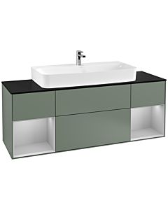 Villeroy und Boch Finion Waschtischunterschrank F212GJGM 160cm, Abdeckplatte black matt, Regale Light grey matt lacquer, Olive Matt Lacquer