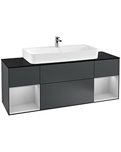 Villeroy und Boch Finion Waschtischunterschrank F212GJHG 160cm, Abdeckplatte black matt, Regale Light grey matt lacquer, Midnight Blue Matt Lacquer