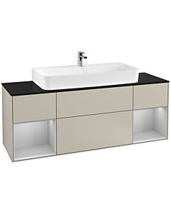 Villeroy und Boch Finion Waschtischunterschrank F212GJHH 160cm, Abdeckplatte black matt, Regale Light grey matt lacquer, Sand Matt Lacquer