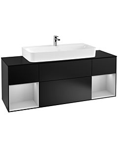 Villeroy und Boch Finion Waschtischunterschrank F212GJPD 160cm, Abdeckplatte black matt, Regale Light grey matt lacquer, Black matt lacquer