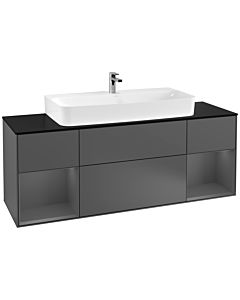Villeroy und Boch Finion Villeroy und Boch F212GKGK 160cm, plaque de finition noir mat, étagères laqué anthracite mat, anthracite mat