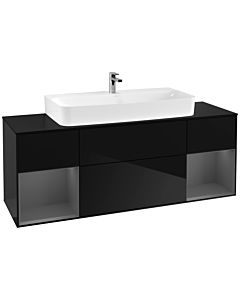 Villeroy und Boch Finion Waschtischunterschrank F212GKPH 160cm, Abdeckplatte black matt, Regale Anthracite matt lacquer, Glossy Black Lacquer