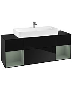 Villeroy und Boch Finion Villeroy und Boch Finion F212GMPH 160cm, cover plate black matt, shelves olive matt lacquer, Glossy Black Lacquer