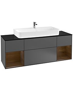 Villeroy und Boch Finion Villeroy und Boch F212GNGK 160cm, plateau noir mat, étagères en placage noyer, anthracite mat