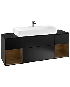 Villeroy und Boch Finion Villeroy und Boch F212GNPD 160cm, plaque de finition noir mat, étagères en placage noyer, laqué noir mat
