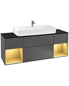 Villeroy und Boch Finion Waschtischunterschrank F212HFGK 160cm, Abdeckplatte black matt, Regale Gold matt lacquer, Anthracite matt