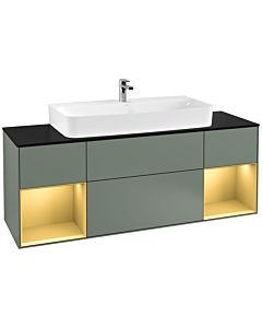 Villeroy und Boch Finion Waschtischunterschrank F212HFGM 160cm, Abdeckplatte black matt, Regale Gold matt lacquer, Olive Matt Lacquer