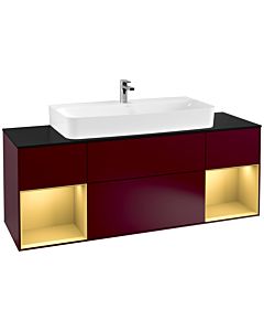 Villeroy und Boch Finion Waschtischunterschrank F212HFHB 160cm, Abdeckplatte black matt, Regale Gold matt lacquer, Peony Matt