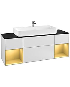 Villeroy und Boch Finion Waschtischunterschrank F212HFMT 160cm, Abdeckplatte black matt, Regale Gold matt lacquer, White matt lacquer