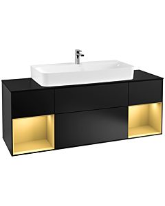 Villeroy und Boch Finion Waschtischunterschrank F212HFPD 160cm, Abdeckplatte black matt, Regale Gold matt lacquer, Black matt lacquer