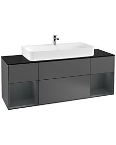Villeroy und Boch Finion Waschtischunterschrank F212HGGK 160cm, Abdeckplatte black matt, Regale Midnight matt lacquer, Anthracite matt