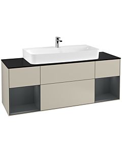 Villeroy und Boch Finion Villeroy und Boch F212HGHH 160cm, plaque de finition noir mat, étagères laqué mat minuit, Sand Matt Lacquer