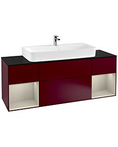 Villeroy und Boch Finion Waschtischunterschrank F212HHHB 160cm, Abdeckplatte black matt, Regale sand matt lacquer, Peony Matt