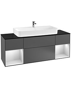 Villeroy und Boch Finion Villeroy und Boch F212MTGK 160cm, plaque de finition noir mat, étagères laqué blanc mat, anthracite mat