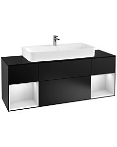 Villeroy und Boch Finion Villeroy und Boch F212MTPD 160cm, plaque de finition noir mat, étagères laqué blanc mat, laqué noir mat