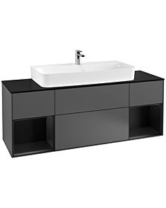 Villeroy und Boch Finion Villeroy und Boch F212PDGK 160cm, plaque de finition noir mat, étagères laqué noir mat, anthracite mat
