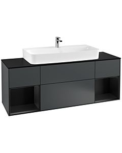 Villeroy und Boch Finion Villeroy und Boch F212PDHG 160cm, plaque de finition noir mat, étagères laqué noir mat, Midnight Blue Matt Lacquer