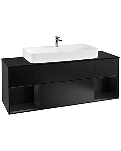 Villeroy und Boch Finion Villeroy und Boch F212PDPD 160cm, plaque de finition noir mat, étagères laqué noir mat, laqué noir mat