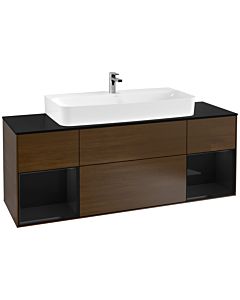 Villeroy und Boch Finion Villeroy und Boch F212PHGN 160cm, plaque de finition noir mat, étagères laqué noir brillant, placage noyer