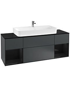 Villeroy und Boch Finion Villeroy und Boch F212PHHG 160cm, plaque de finition noir mat, étagères laqué noir brillant, Midnight Blue Matt Lacquer