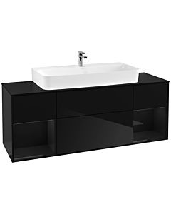 Villeroy und Boch Finion Villeroy und Boch F212PHPH 160cm, plaque de finition noir mat, étagères laqué noir brillant, Glossy Black Lacquer