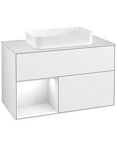 Villeroy und Boch Finion Waschtischunterschrank F241GFGF 100x60,3cm, Abdeckplatte white matt, Regal links Glossy white lacquer, Glossy white lacquer