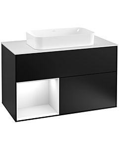 Villeroy und Boch Finion Waschtischunterschrank F241GFPD 100x60,3cm, Abdeckplatte white matt, Regal links Glossy white lacquer, Black matt lacquer