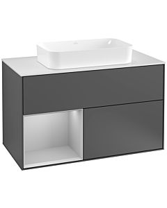 Villeroy und Boch Finion Villeroy und Boch F241GJGK 100x60,3cm, plaque de finition blanc mat, étagère gauche gris clair mat, anthracite mat