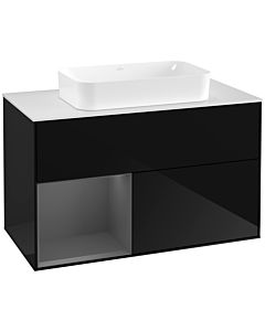 Villeroy und Boch Finion Waschtischunterschrank F241GKPH 100x60,3cm, Abdeckplatte white matt, Regal links Anthracite matt, Glossy Black Lacquer