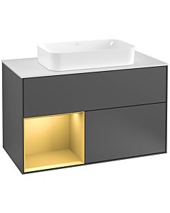 Villeroy und Boch Finion Villeroy und Boch F241HFGK 100x60,3cm, plaque de finition blanc mat, étagère gauche or mat, anthracite mat