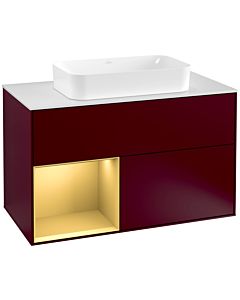 Villeroy und Boch Finion Waschtischunterschrank F241HFHB 100x60,3cm, Abdeckplatte white matt, Regal links Gold matt, Peony Matt