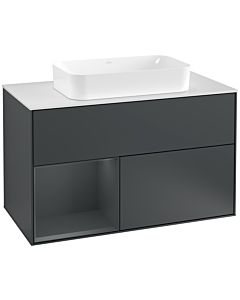 Villeroy und Boch Finion Waschtischunterschrank F241HGHG 100x60,3cm, Abdeckplatte white matt, Regal links Midnight Blue Matt Lacquer, Midnight Blue Matt Lacquer