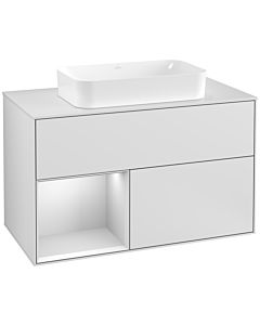 Villeroy und Boch Finion Villeroy und Boch F241MTMT 100x60,3cm, plaque de recouvrement blanc mat, étagère gauche laqué blanc mat, laqué blanc mat